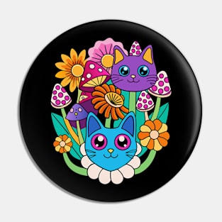 Trippy Cats, Mushrooms and Flowers Pin