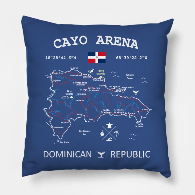 Cayo Arena Dominican Republic Flag Travel Map Coordinates GPS Pillow by French Salsa