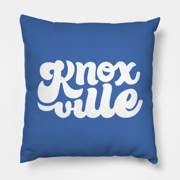 Knoxville Script - White + Blue Pillow by jepegdesign