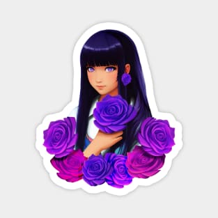 Anime Girl with Purple Eyes and Roses Magnet