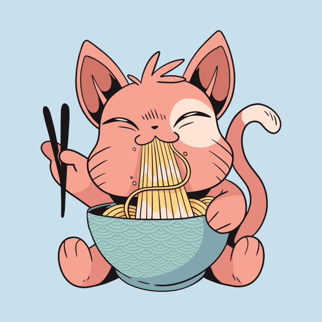 Cartoon Cat Eating Ramen by SLAG_Creative