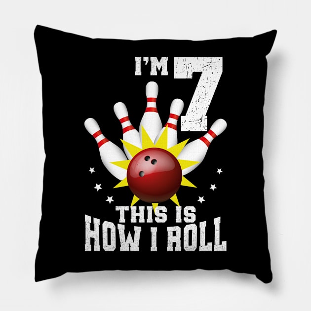 Bowling 7th Birthday Bday Party Kids 7 years Old Bowler Pillow by Msafi