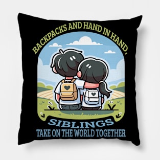 World Explorers: Siblings Adventure Together Pillow