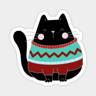 Black kawaii cat in Christmas sweater Magnet