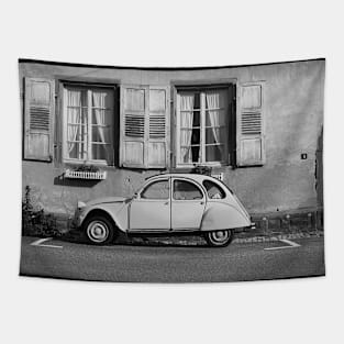 Classic Car parked along a road Photography Tapestry