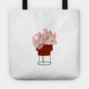 Pink Caladium, potted plant illustration Tote