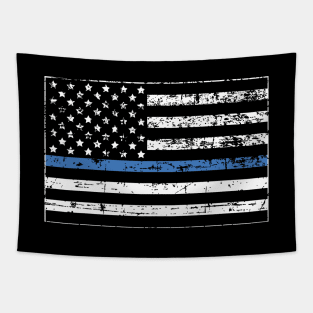 Thin Blue Line Distressed American Flag Tapestry