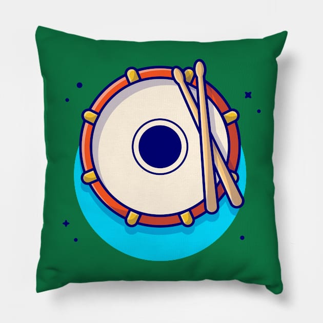 Drum Snare Icon with Drum Sticks Music Cartoon Vector Icon Illustration (2) Pillow by Catalyst Labs