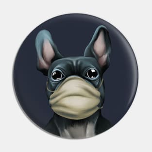 Dog breed French Bulldog in a Mask. Doctor Pin