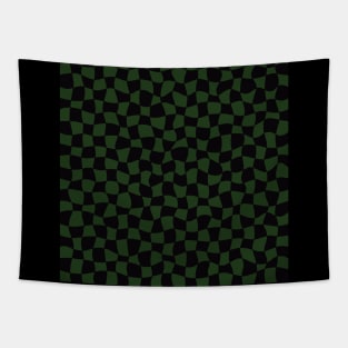 Warped Checkerboard, Black and Green Tapestry