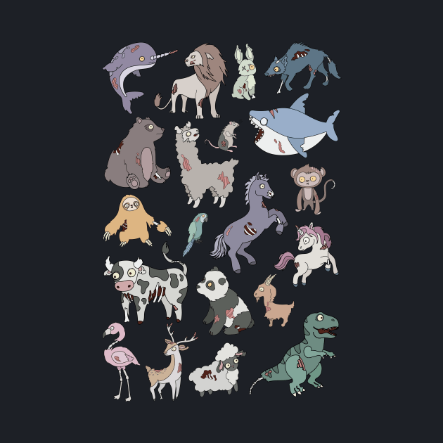 Cool Collection of Zombie Animals // Zombie Sloth Unicorn Tiger Lion T-Rex by SLAG_Creative