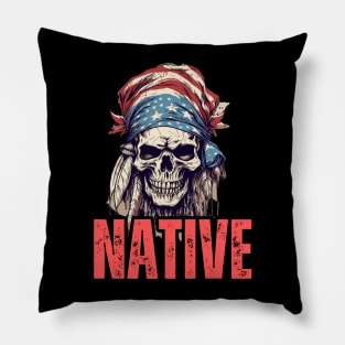 Native American Headpiece Native American Skull american Flag Pillow