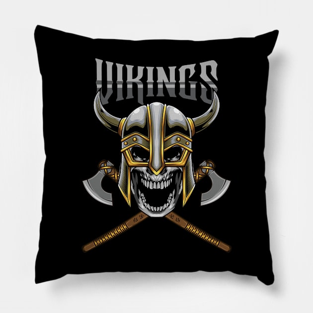 Viking Skull 3.2 Pillow by Harrisaputra