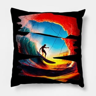 Surfing Riding Therapy, Hello Summer Vintage Funny Surfer Riding Surf Racing Surfing Lover Gifts Pillow