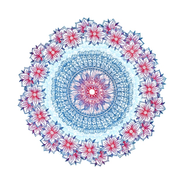 Red, Blue & White Floral Medallion by micklyn