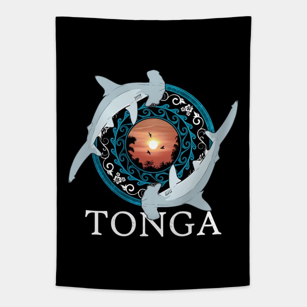 Hammerhead Sharks Tonga Pride Tapestry by NicGrayTees