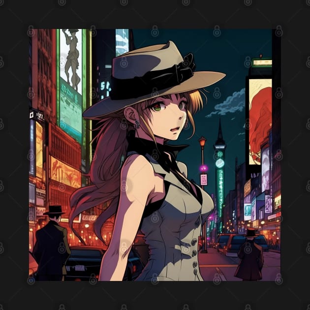 Midnight Mafia: Anime Femme Fatale in Times Square by WabiSabi Wonders