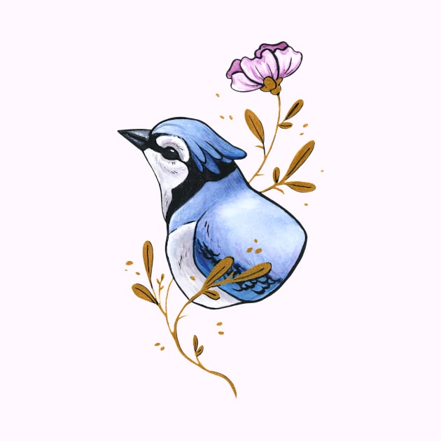 Blue Jay and his Purple Flower by Ellen Wilberg