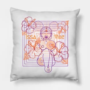 Psychedelic Issa Vibe Spacey Earth Girl (dark tan bg, purple and goldish orange variation) Pillow