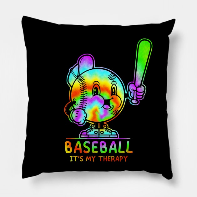 Baseball Its My Therapy Retro Funny Tie Dye Baseball Design Pillow by SWIFTYSPADE