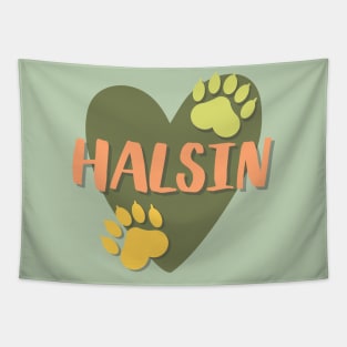 Halsin Heart and Paws green and peach Tapestry