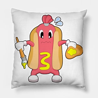 Hotdog Painting Paint brush Color Pillow