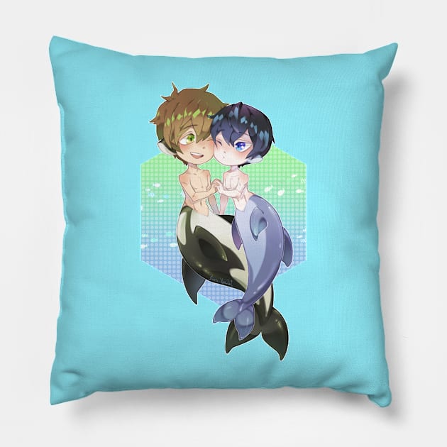 Dolphin & Orca love Pillow by Shiro Narwhal