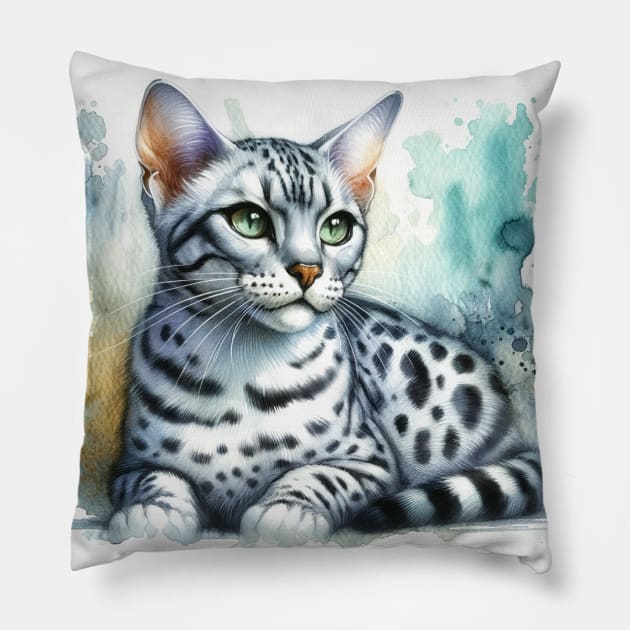 Egyptian mau - Watercolor Cat Pillow by Edd Paint Something