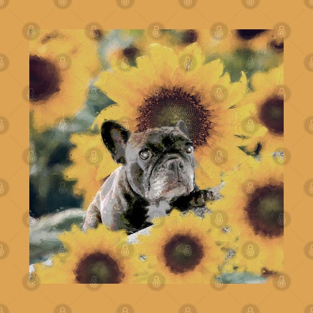 Beautiful French Bulldog with Sunflowers by Leon Star Shop