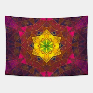 Mosaic Kaleidoscope Flower Yellow Pink and Purple Tapestry