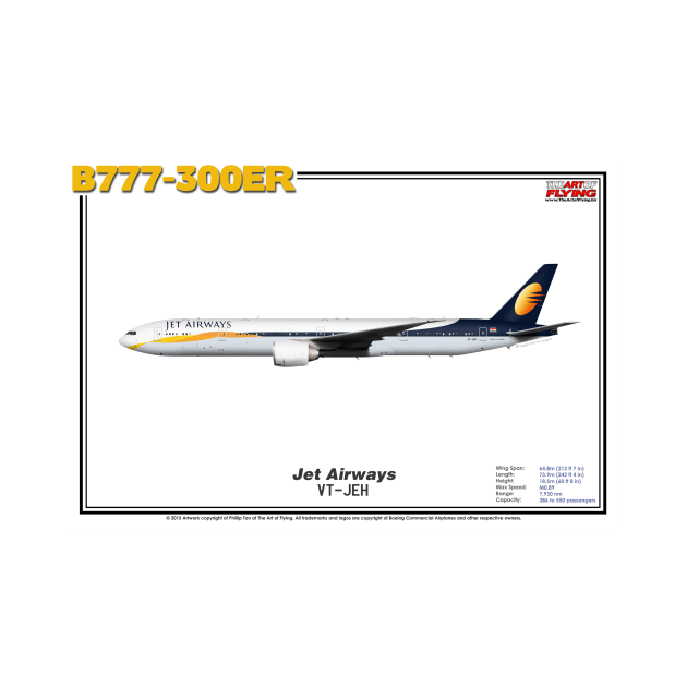 Boeing B777-300ER - Jet Airways (Art Print) by TheArtofFlying