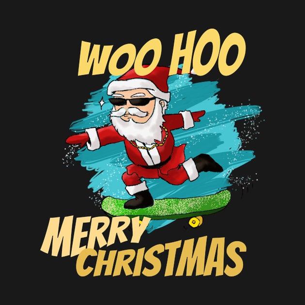 Woo Hoo Christmas Skateboarding Santa by BalmyBell