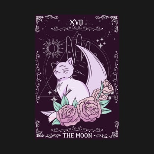 Tarot Card Crescent Moon Cute Cat Roses Cosmic Magic T-Shirt