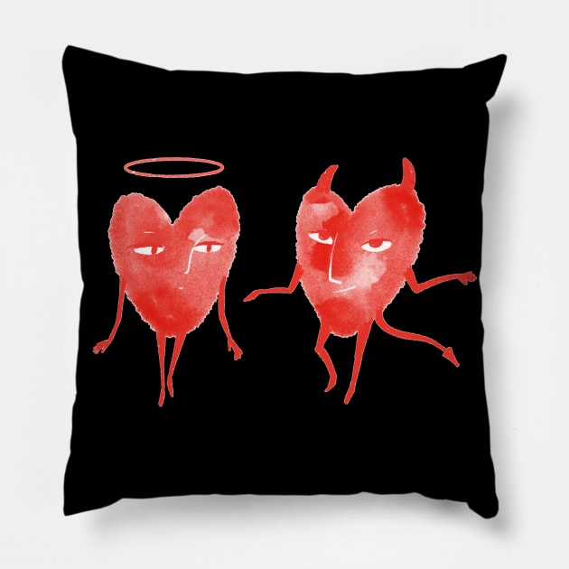 The good and bad sides of love and heart on black background Pillow by iulistration