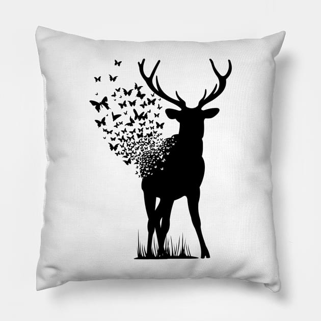 Big Buck Series: Buck Dissipating into Butterflies Pillow by Jarecrow 