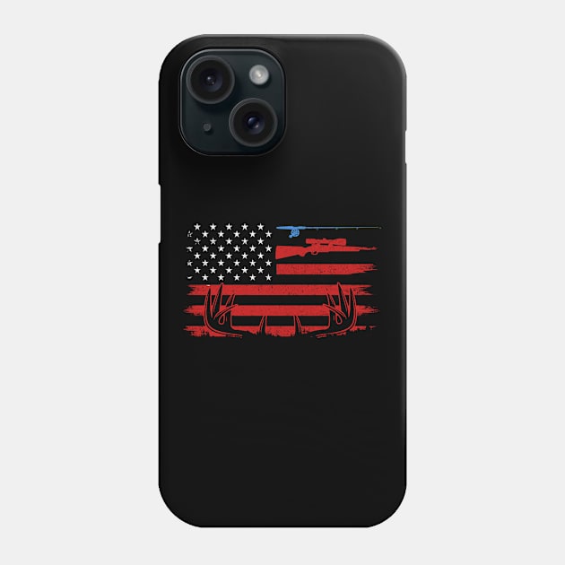 Fishing Rod Hunting Rifle American Flag 4th of July Gift For Women Men Hunter Hunting Lovers Phone Case by paynegabriel