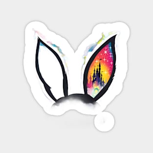 Rabbit Moonlit Castle Scene and Playful Rabbit Ears Magnet