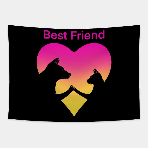 Dog and cat best friend love Tapestry by Artardishop