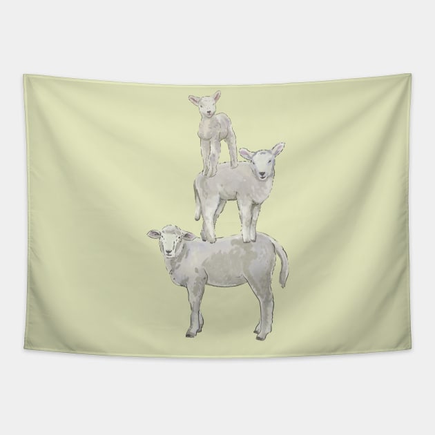 Cute Lambs Stand On Top Of Each Other Tapestry by okpinsArtDesign