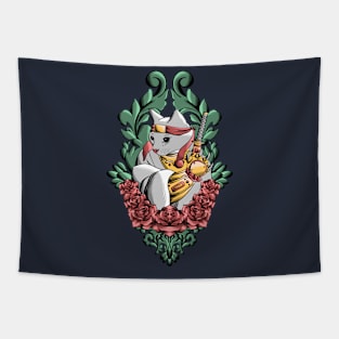 ninja cat with flower ornament Tapestry