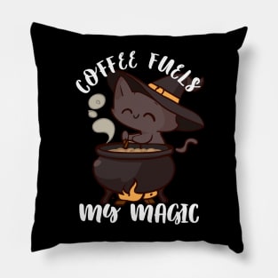 Coffee Fuel, My Magic | Kitty Coffee Witch Pillow