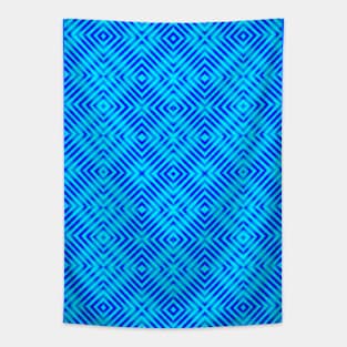 Bright Blue Lines and Diamonds Tapestry