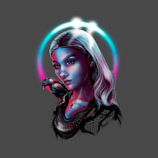 Neon Girl with a Raven T-Shirt