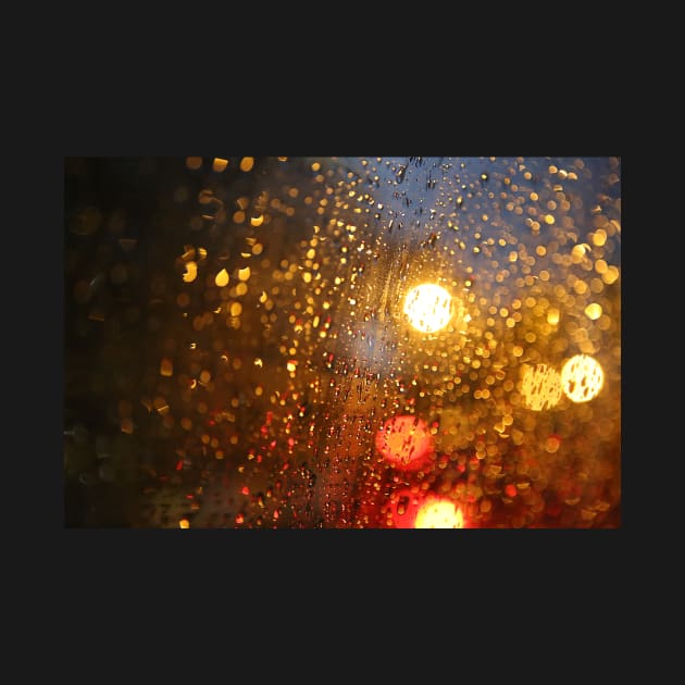 Deatil of raindrops on a car windshield at night by Reinvention