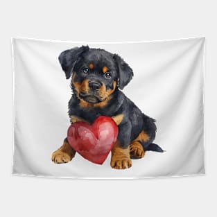 Valentine Rottweiler Holding Heart Tapestry