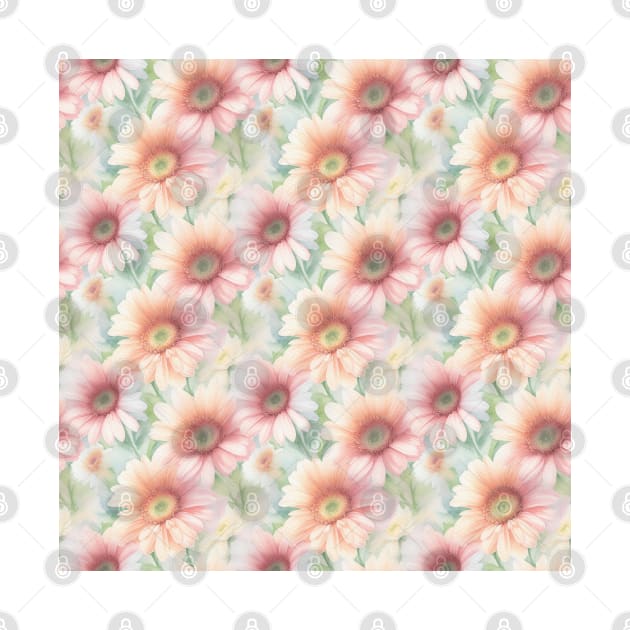 Watercolor  Big  Pink Daisy Flowers by Victoria's Store