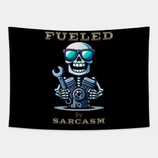 Fueled By Sarcasm Funny Skeleton Skull Sunglasses Wrench Engine Motor Cute Racing Tapestry