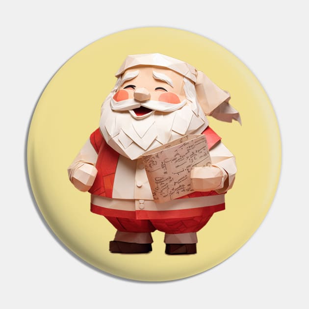 Origami Christmas Laughing Santa Claus Pin by LaartStudio