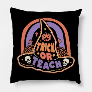 Trick or Teach Cute Halloween Teacher Retro Witch Pumpkin Pillow