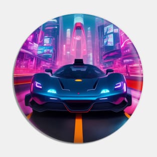 Dark Neon Sports Car in Asian Neon City Pin